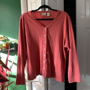 L.L. Bean Peach/Pink Ribbed Cardigan